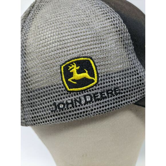 John Deere Brand Trucker Hat Meshback Snapback Build Indiana Black & Grey - Picture 8 of 11